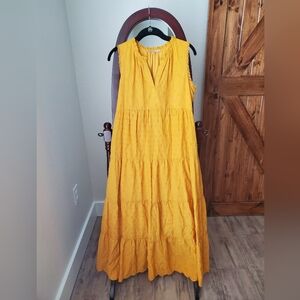 My Danielle Mustard Floral Sleeveless Eyelet Maxi Dress
